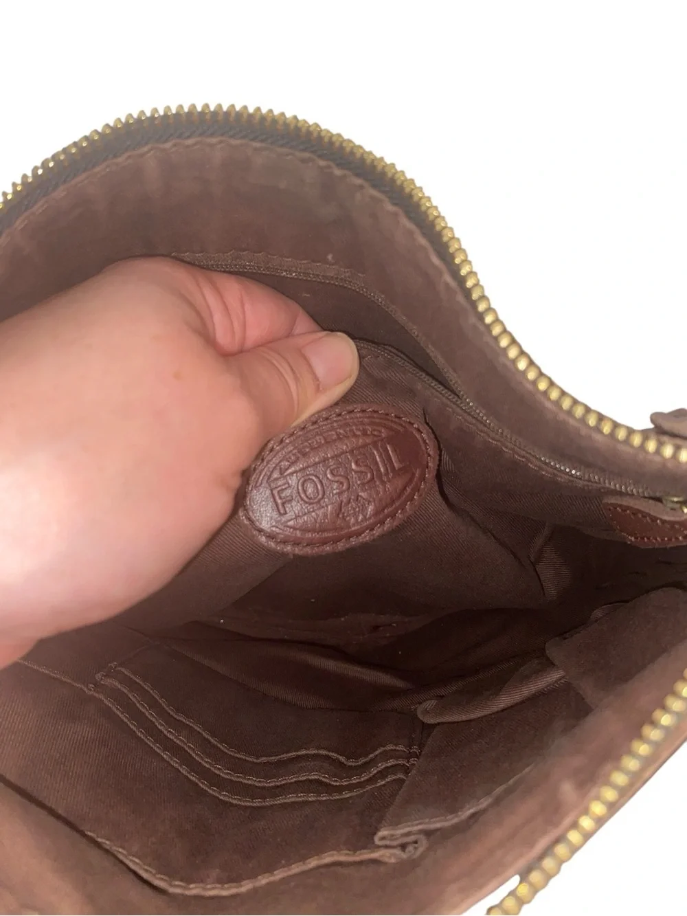 Fossil Erin Crossbody classic pebbled Brown leather Crossbody bag boho western - Picture 6 of 13